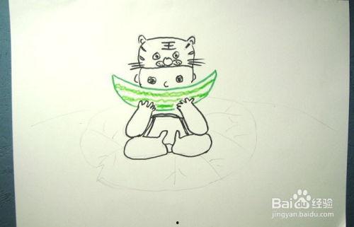 吃瓜男孩简笔画,一幅简笔画勾勒出的童真世界